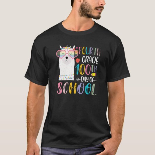 T-shirt 100th day of School No Prob Llama 100 Days Of Four (Devant)