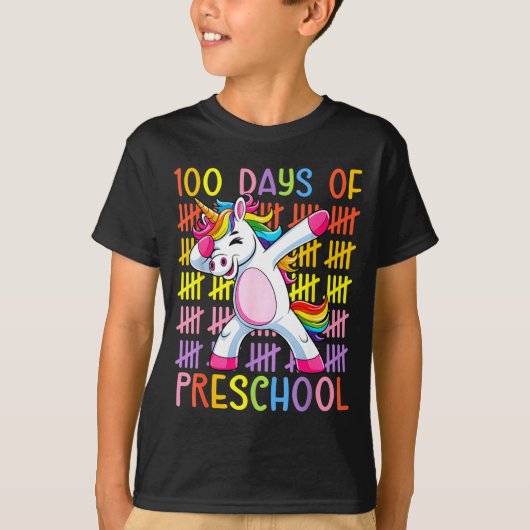 T-shirt 100th Day Of School Of Preschool Unicorn 100 Days  (Devant)