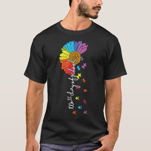 T-shirt 100th day of school teacher autism Awareness Valen (Devant)