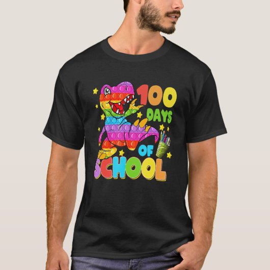 T-shirt 100th Day of School Teachers 100 Days Dino Pop Pin (Devant)