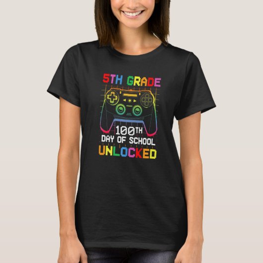 T-shirt 100th day Of School Unlocked 5th Grade Gamer Video (Devant)