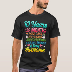 T-shirt 10 ans 120 mois 10e anniversaire Fête Arc en ciel
