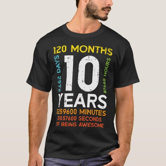 T-shirt 10 Ans 120 Mois 3652 Jours 10E Anniversaire Garçon (Devant)