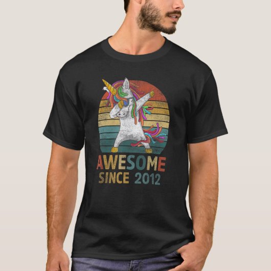 T-shirt 10 Ans Fille Dabbing Unicorn Awesome Depuis 2011 (Devant)