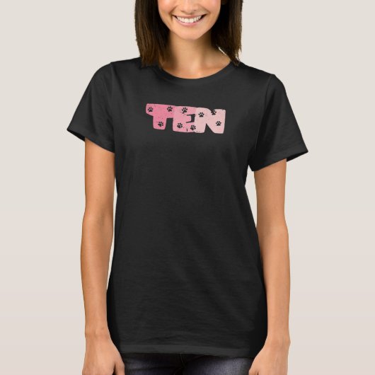T-shirt 10 ans mignonne chien paw Anniversaire fille 10e B (Devant)