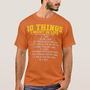 T-shirt 10 Choses Je Veux Dans Ma Vie Voitures Plus Voitur