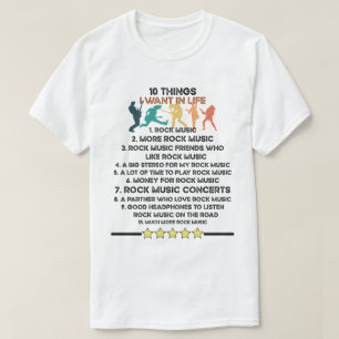 T-shirt 10 choses que je veux dans la vie musique rock