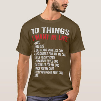 T-shirt 10 choses que je veux dans ma vie voitures Plus vo