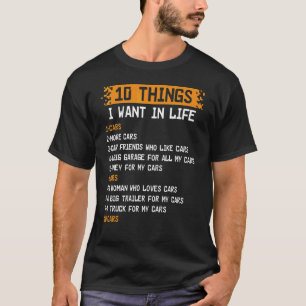 T-shirt 10 choses que je veux dans ma vie voitures plus vo