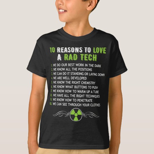 T-shirt 10 RAISONS D'AIMER UNE TECH RAD, Funny XRay Radiol (Devant)
