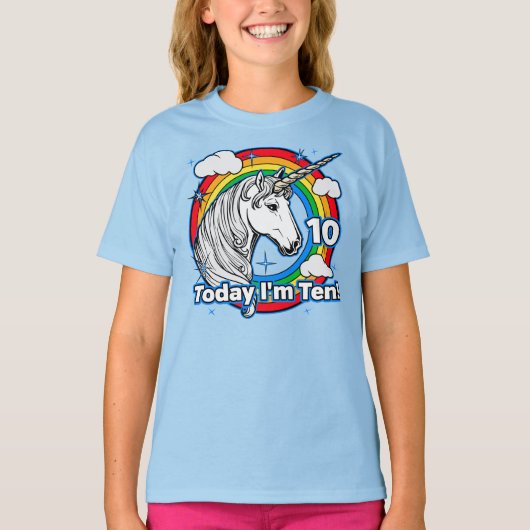 T-shirt 10e anniversaire de l'enfant Rainbow Unicorn Aujou (Devant)