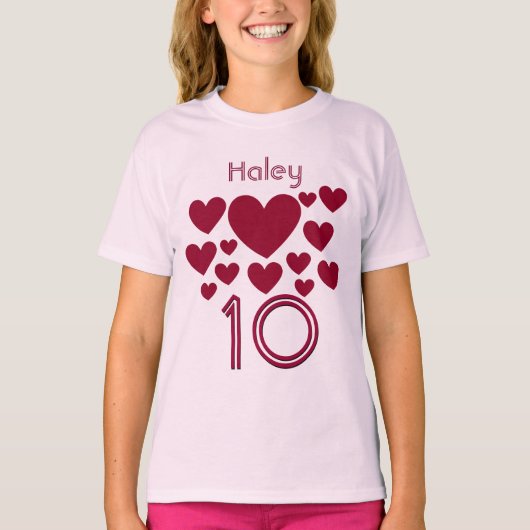 T-shirt 10e anniversaire fille odles de coeur 10 ans (Devant)