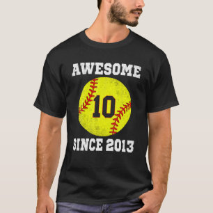 T-shirt 10E Anniversaire Fille Softball Adulte 10 Ans Vin