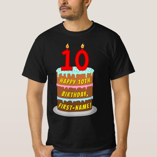 T-shirt 10e anniversaire — Fun Cake & Candles, avec nom pe (Devant)