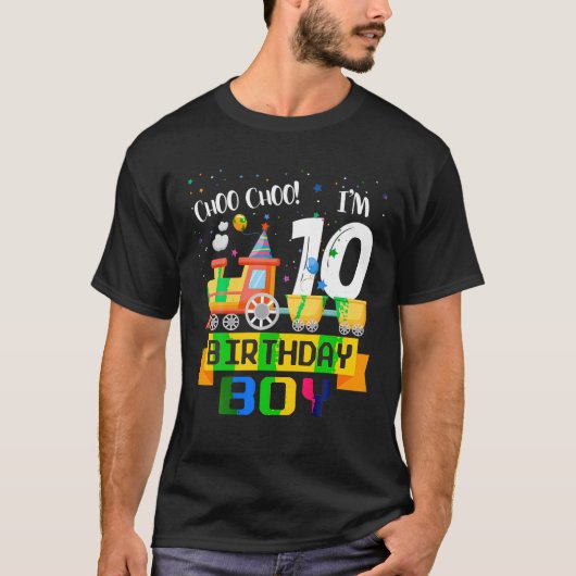 T-shirt 10e anniversaire Garçon Train 10 ans Cool B jour M (Devant)