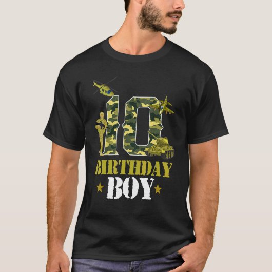 T-shirt 10e anniversaire Militaire Thème Camo Boys 10 ans (Devant)