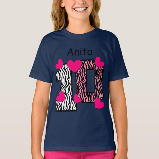 T-shirt 10e anniversaire Pink Zebra Nom personnalisé V025A (Devant)