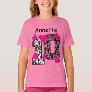 T-shirt 10e anniversaire Pink Zebra Nom personnalisé V025A