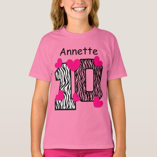 T-shirt 10e anniversaire Pink Zebra Nom personnalisé V025A (Devant)