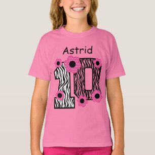 T-shirt 10e anniversaire Pink Zebra Nom personnalisé V025A