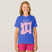 T-shirt 10e anniversaire Zebra PINK Hearts Nom personnalis (Devant entier)