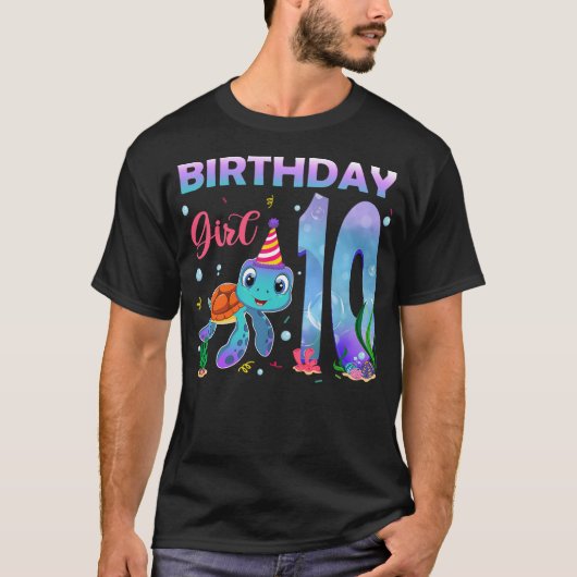 T-shirt 10th Birthday Girls Sea Turtle 10 Year Old Ocean A (Devant)