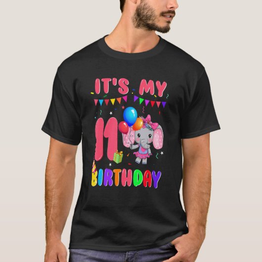 T-shirt 11 Ans 11e Anniversaire Eléphants Fille Awesome (Devant)