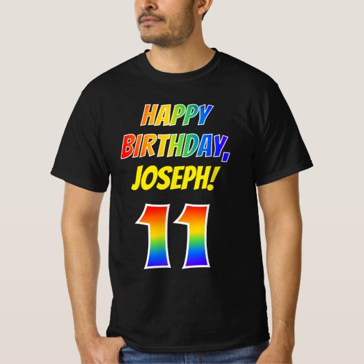 T-shirt 11e anniversaire — Bold, Fun, Rainbow 11, Nom pers (Devant)