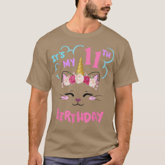 T-shirt 11e anniversaire fille tenue chats Unicorn rosaire