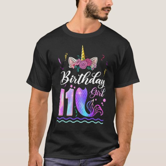 T-shirt 11e anniversaire fille Unicorn Mermaid 11 ans Me (Devant)