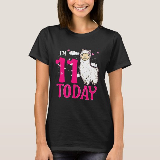 T-shirt 11e anniversaire Llama Girls Llama Party Alpaca 11 (Devant)