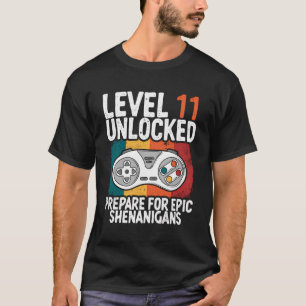 T-shirt 11E Anniversaire Niveau 11 Déverrouillé Vintage Fu