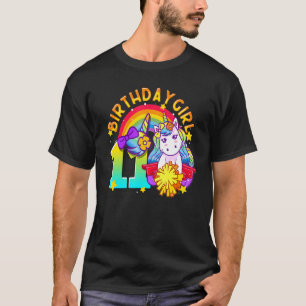 T-shirt 11e anniversaire Unicorn Pom-pom girl Girl Rainbow