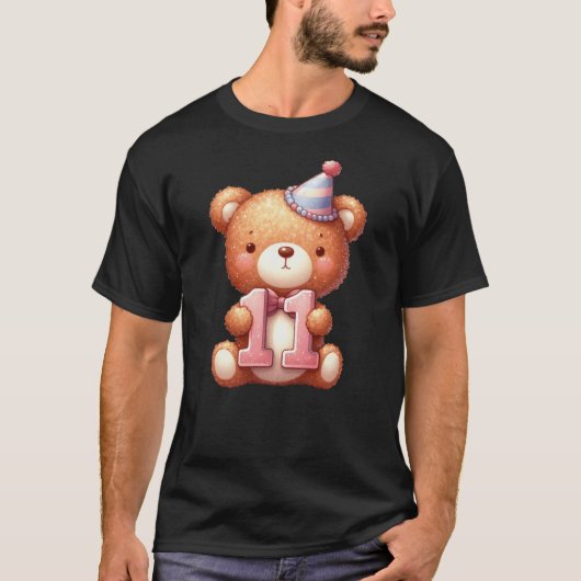 T-shirt 11th Birthday Happy Birthday Brown Teddy Bear (Devant)