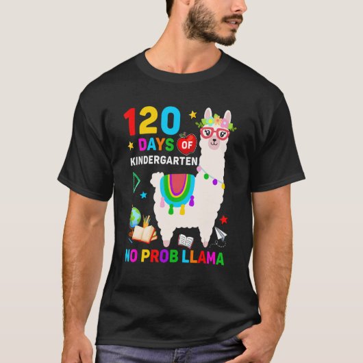 T-shirt 120th Day of School No Prob Llama 120 Days Of Kind (Devant)