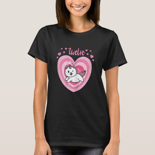 T-shirt 12 Ans Cute Cat Caticorn Anniversaire Fille 12e B (Devant)