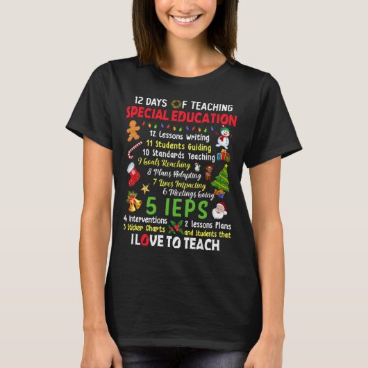 T-shirt 12 Jours D'Enseignement Spécial Enseignant Elf (Devant)