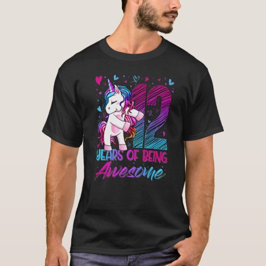 T-shirt 12e anniversaire 12 ans fille Flossing Unicorn P (Devant)
