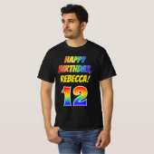 T-shirt 12e anniversaire — Bold, Fun, Rainbow 12, Nom pers (Devant entier)