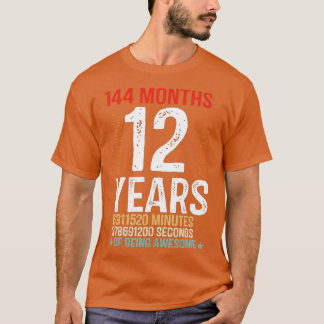 T-shirt 12e anniversaire Cadeaux 12 ans 144 mois Rétro