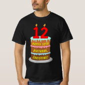 T-shirt 12e anniversaire — Fun Cake & Candles, avec nom pe (Devant)