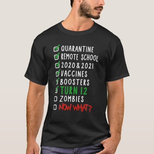 T-shirt 12E Anniversaire I Quarantine Remote School Zombie (Devant)