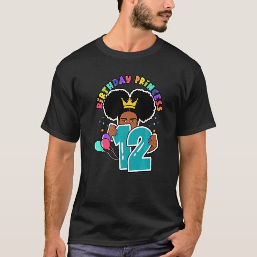 T-shirt 12e anniversaire Princesse Afro Puffs filles (Devant)
