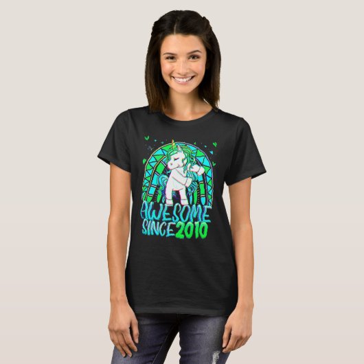 T-shirt 12e anniversaire Rainbow 12 ans Flossing Unicorn (Devant entier)