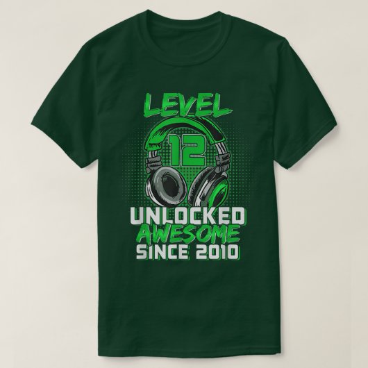 T-shirt 12th Birthday Boy Level 12 Unlocked Awesome 2010 V (Design devant)