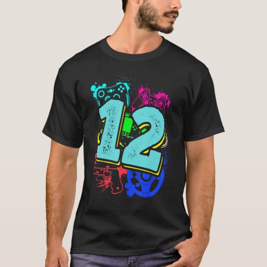T-shirt 12th Birthday Boy Level 12 Unlocked Video Gamer Bi (Devant)