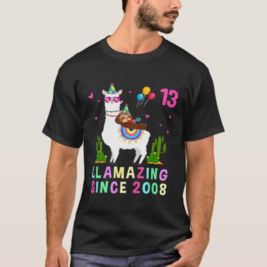 T-shirt 13 ans 13e anniversaire Sloth équitation Llama Gir (Devant)