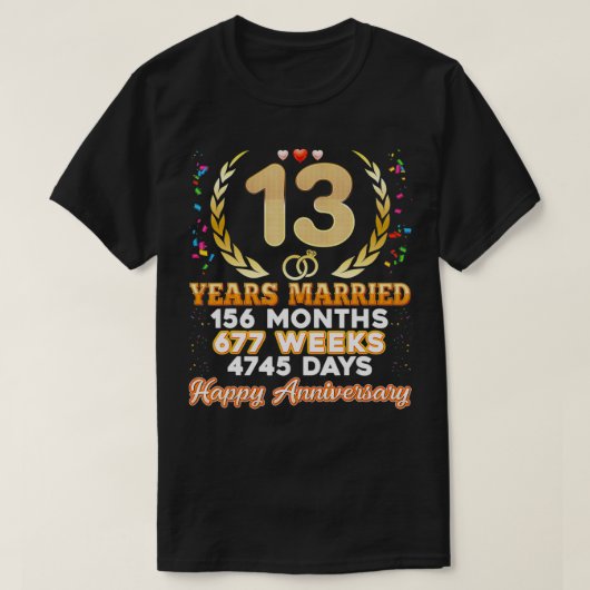 T-shirt 13 ans mariés heureux 13e anniversaire de Mariage (Design devant)