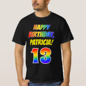 T-shirt 13e anniversaire — Gras, Amusant, Arc-en-ciel 13, (Devant)