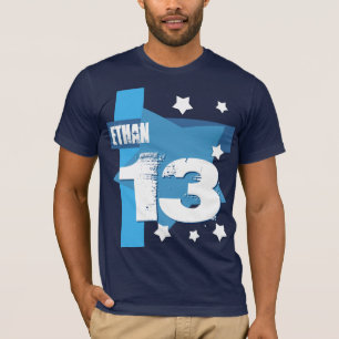 T-shirt 13e anniversaire Nom personnalisé BLUE et WHITE V8